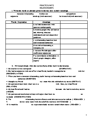 Đề ôn tập Tiếng Anh Lớp 11 - Unit 2 Relationships